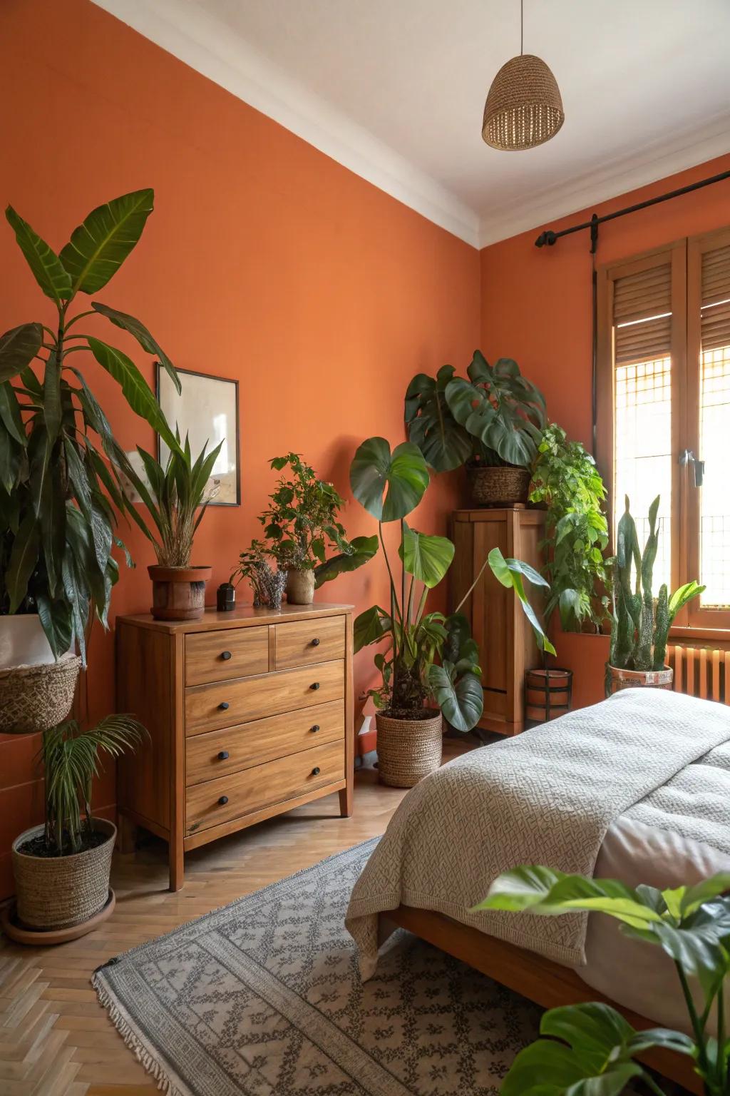 Natural components temper and enhance the radiant orange walls.