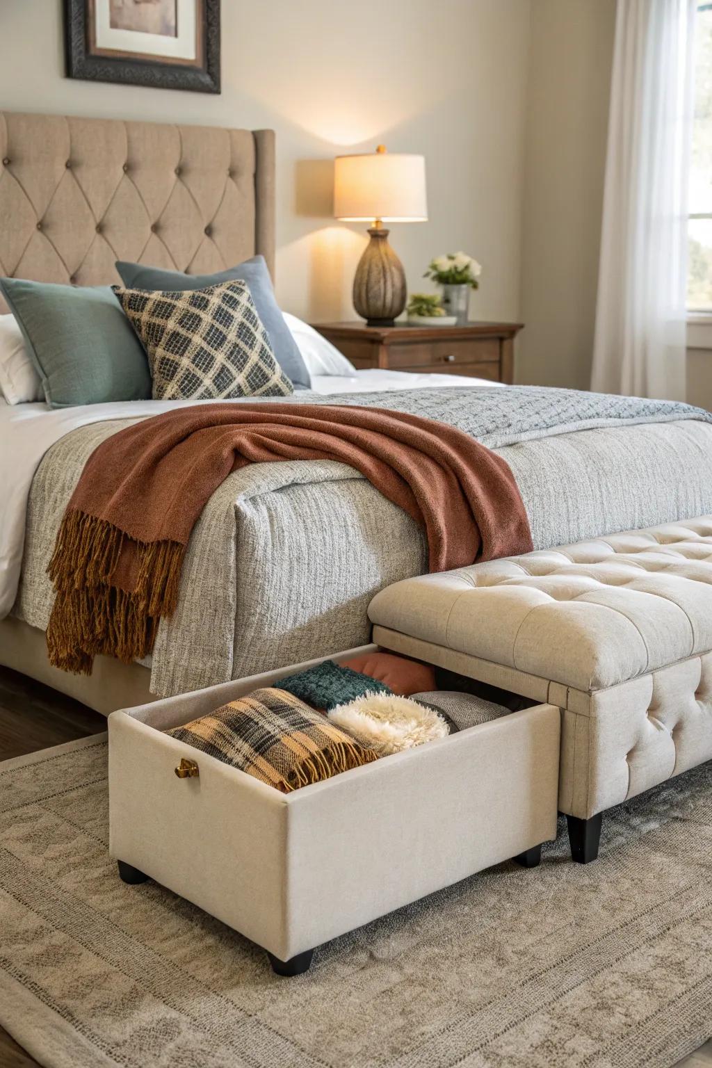 Enhance utility with a dual-purpose storage ottoman.