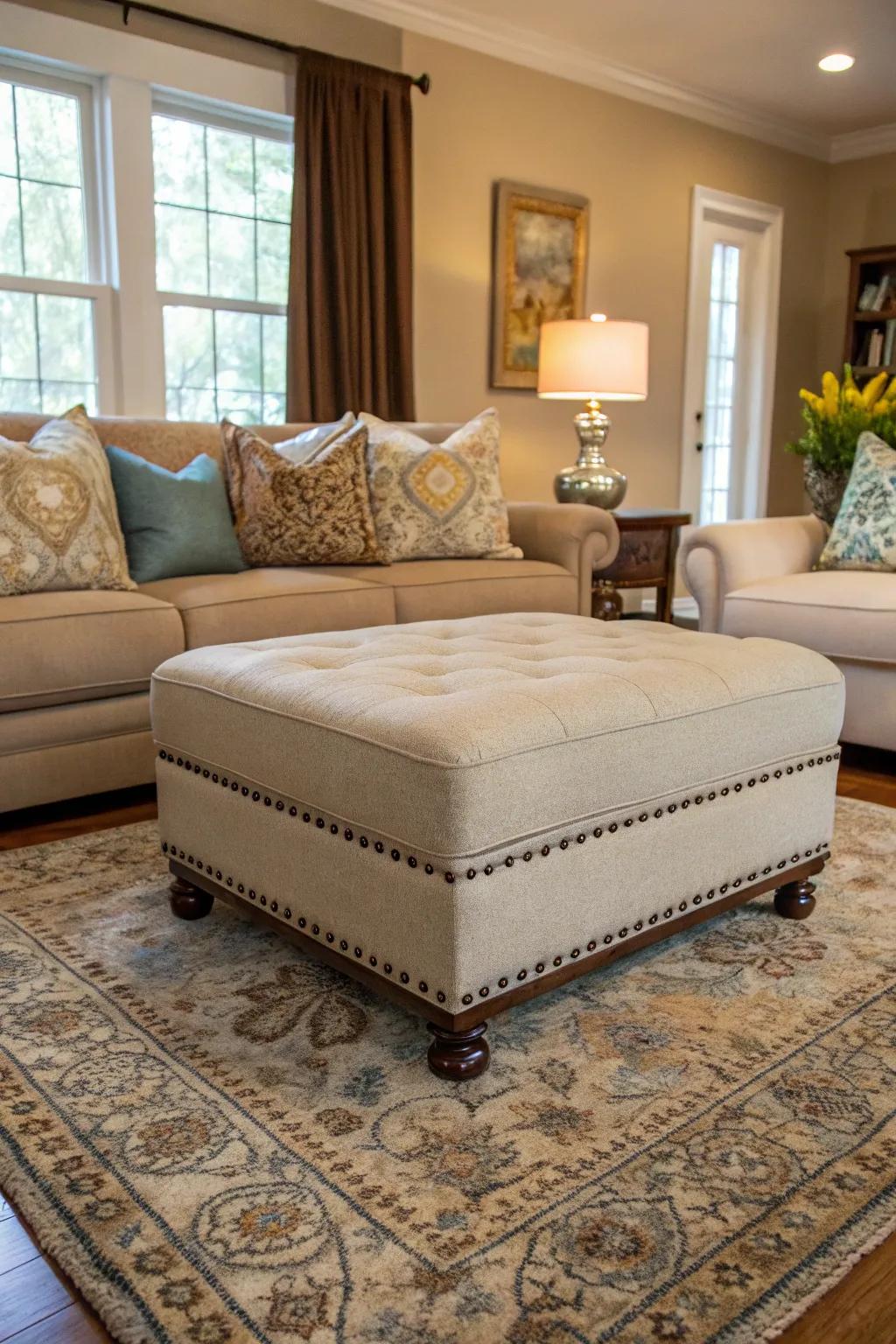 A smooth combination of shades and patterns featuring a synchronized footrest.