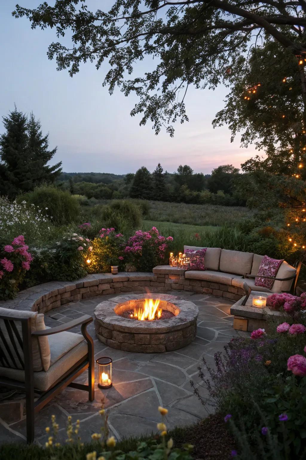 A cozy bonfire setting perfect for gatherings and relaxation.