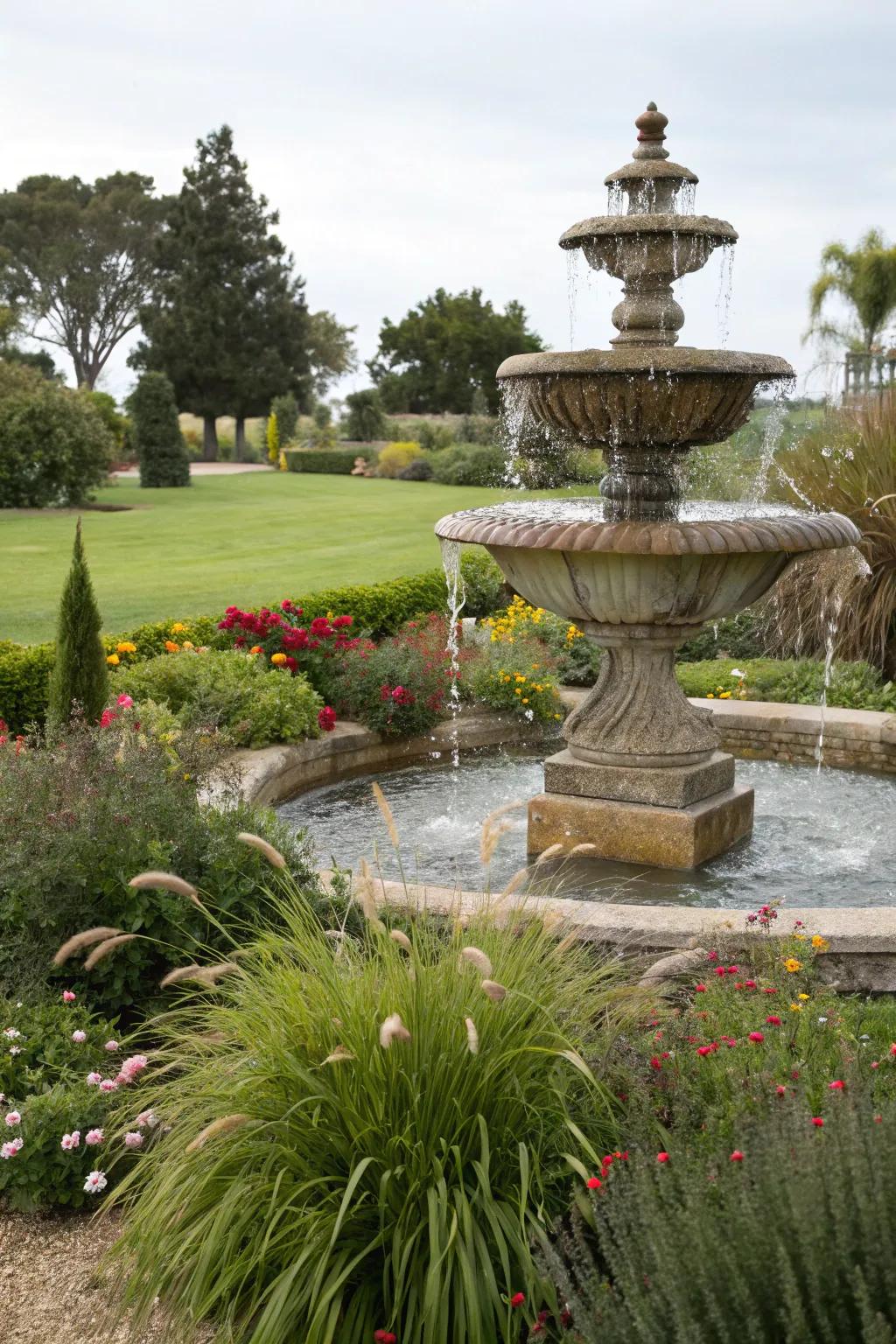 Freestanding fountains are impressive focal points in any garden.
