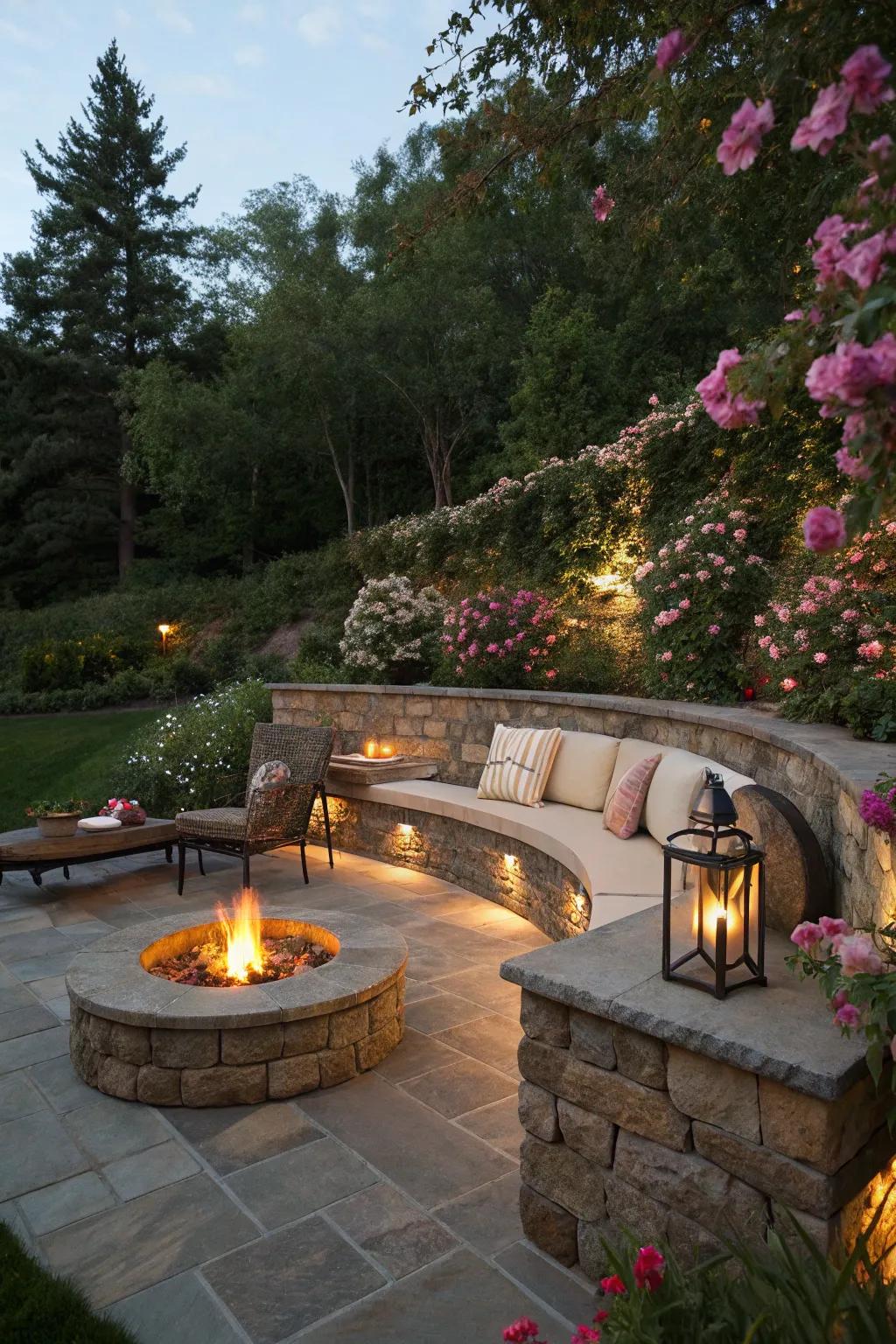 Fire pits create a welcoming atmosphere for evening get-togethers.