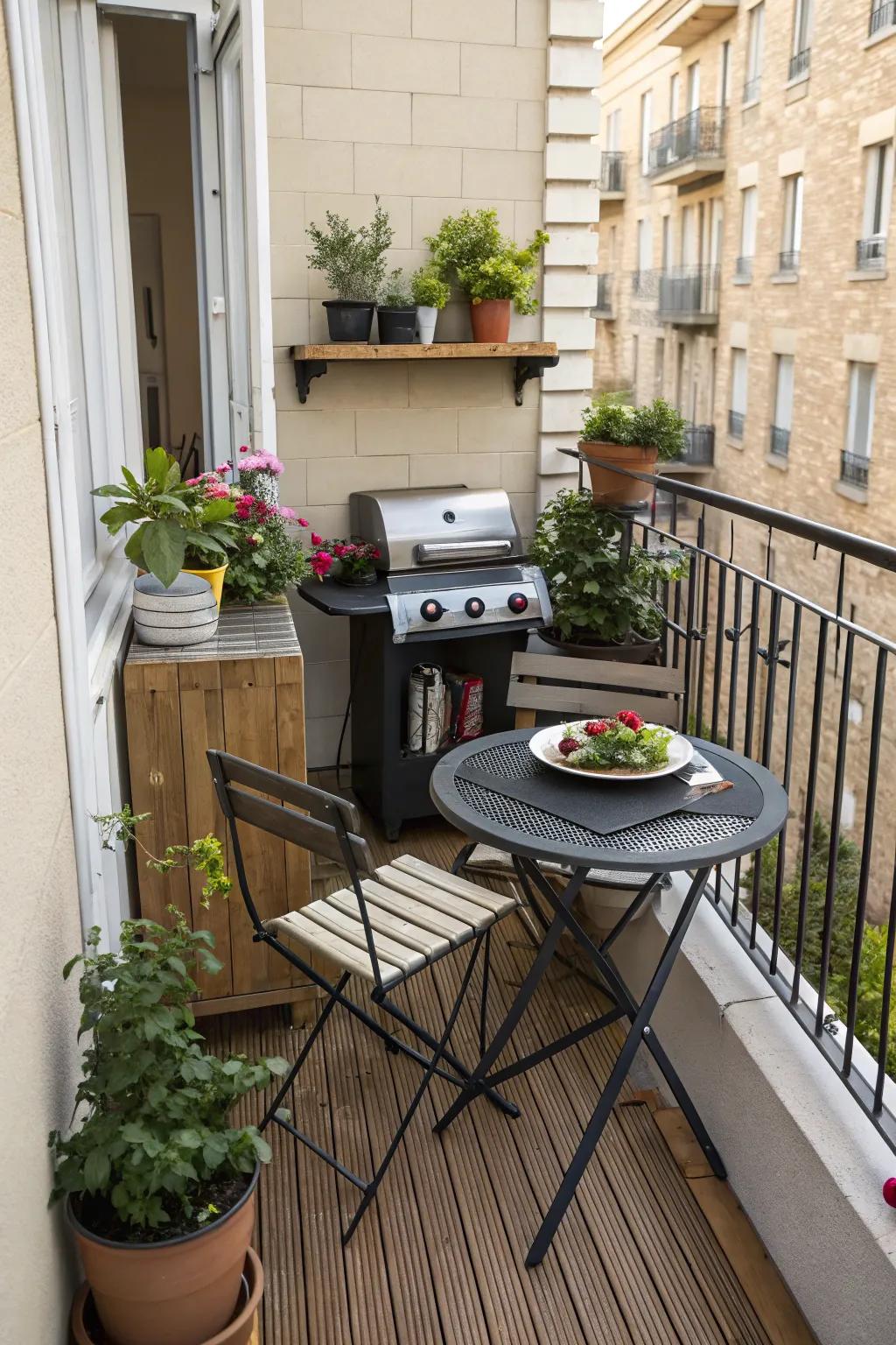 Grill on your balcony with a compact station designed for small spaces.