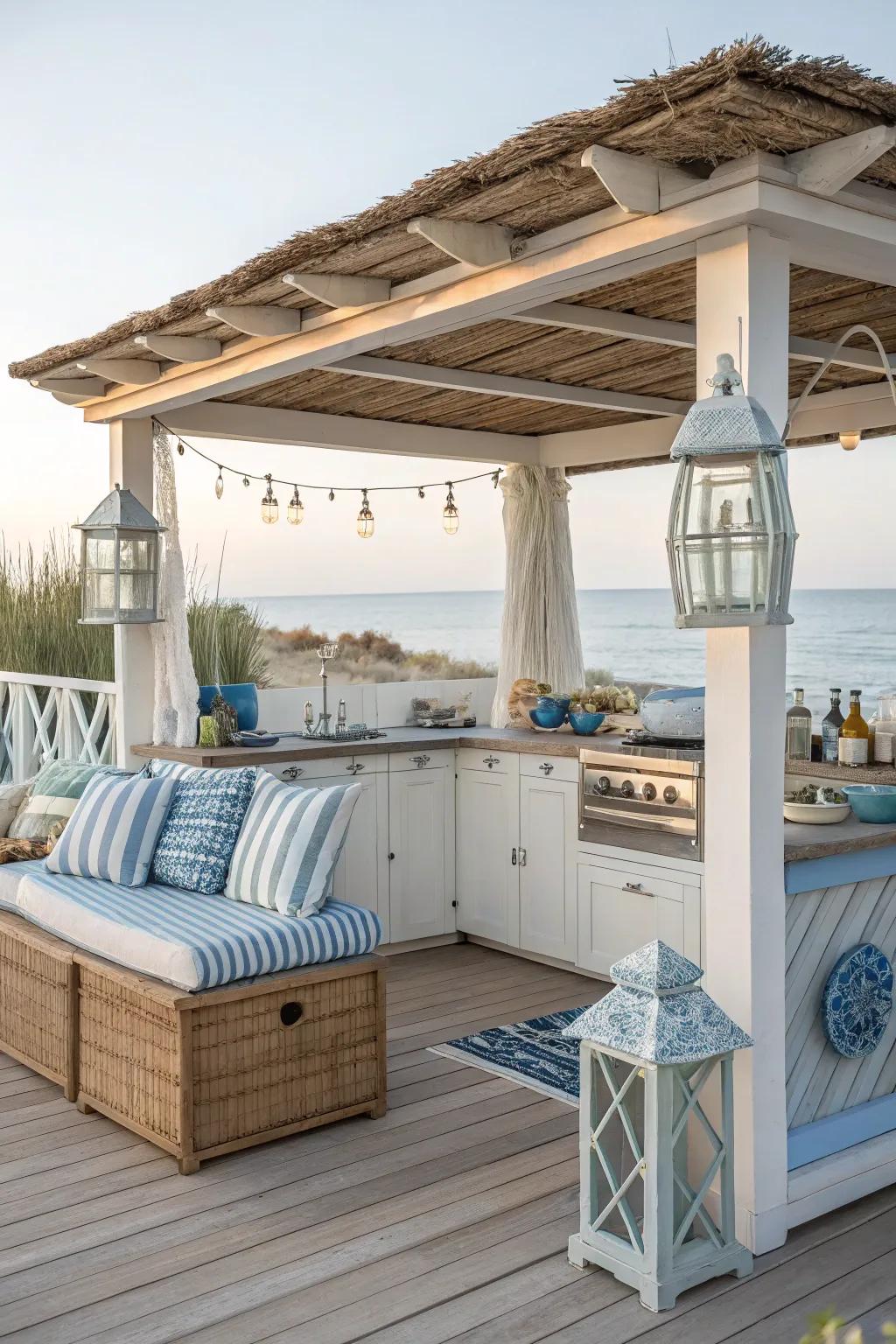 Feel the sea breeze from a coastal relaxation outdoor cooking gazebo.