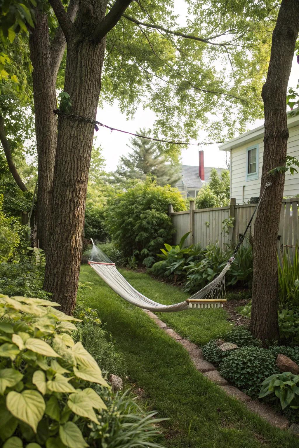 A hammock beckons you to unwind and cherish the calmness of your yard.