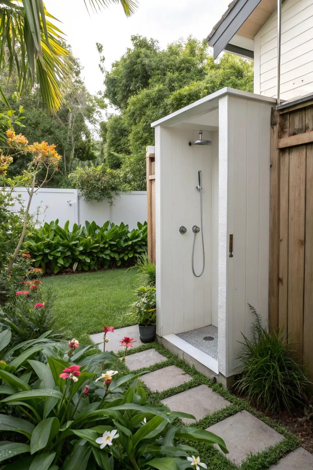 Optimize your space with a small garden shower.