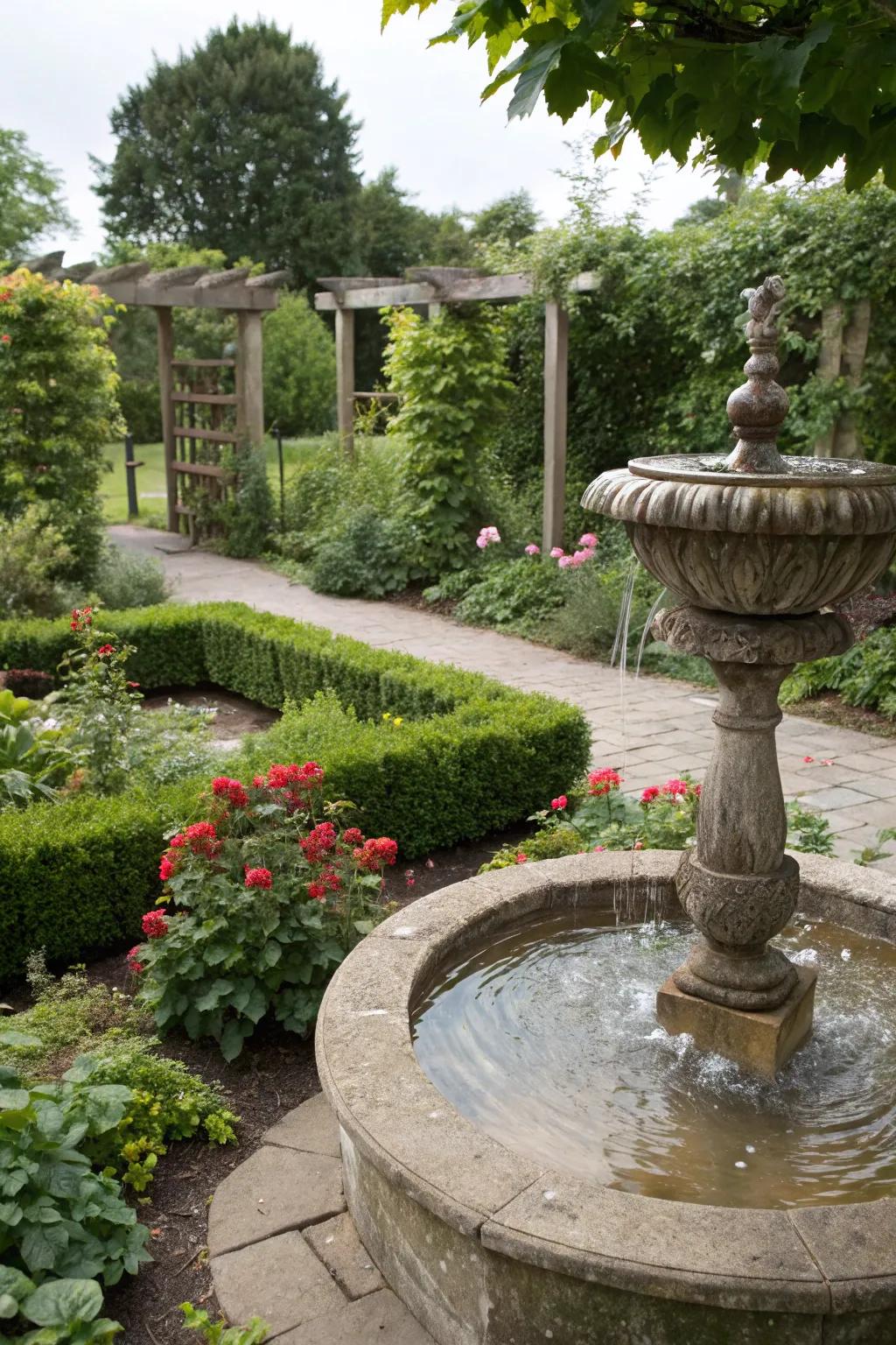 A water feature instills calm and allure into outdoor settings.