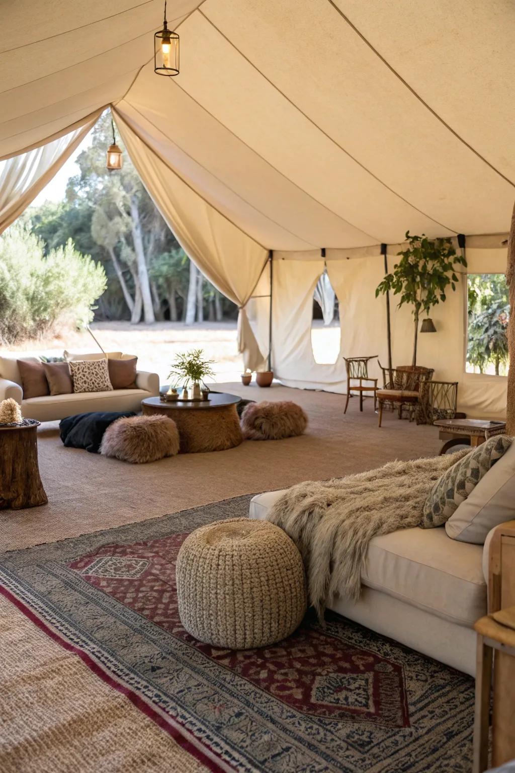 Carpet flooring makes outdoor gatherings feel warm and cozy.
