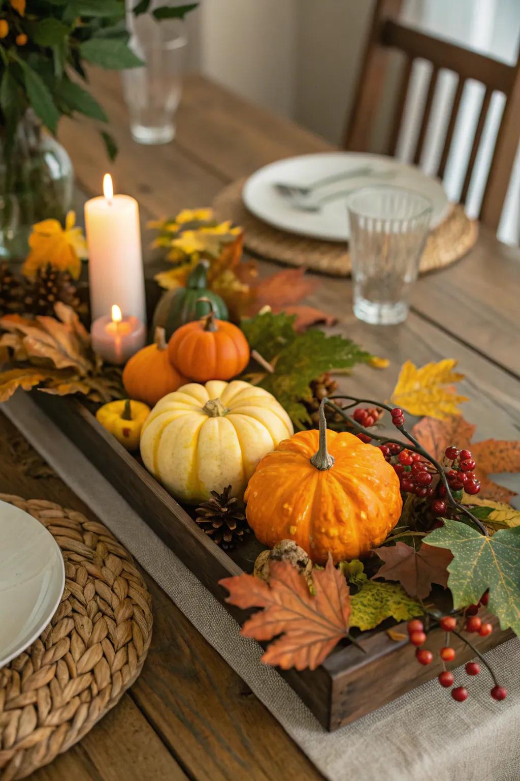 Seasonal ornamentation infuses the hues of autumn onto your dining table.