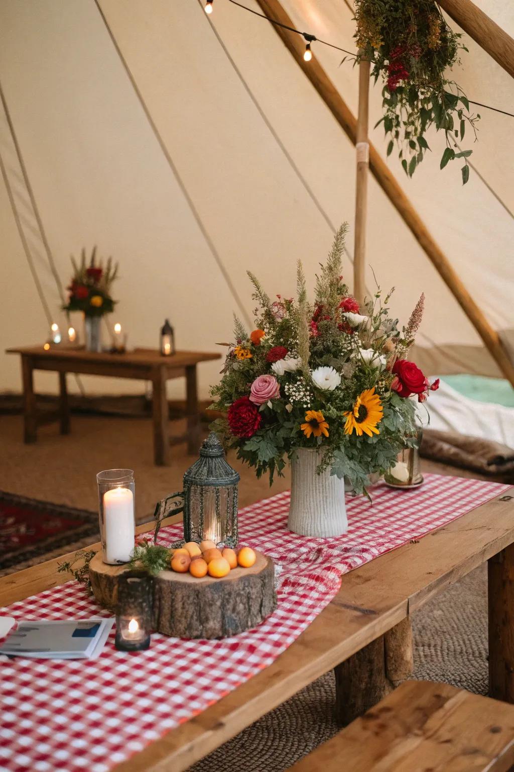 Woodland elements include a touch of rustic elegance.