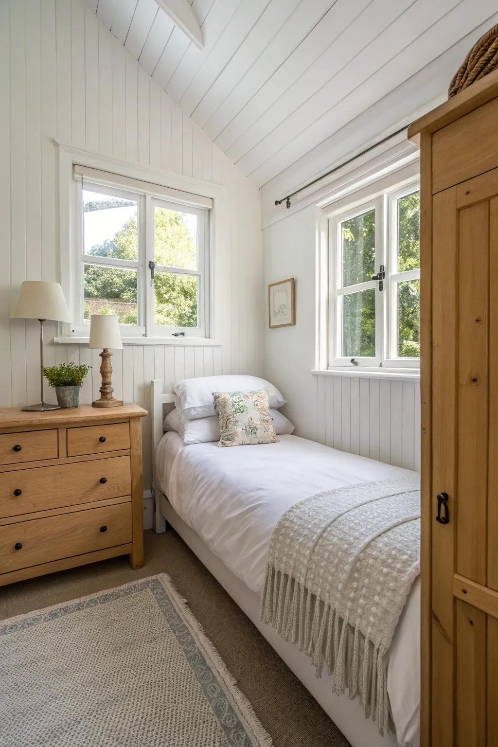 Off-white walls can expand a room's perceived space and reflect sunlight beautifully.