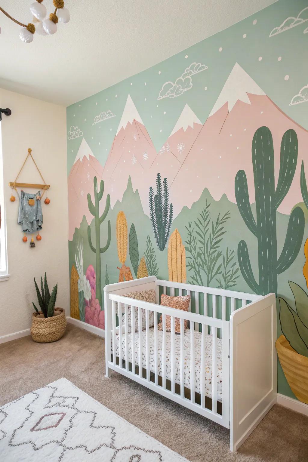 Nature-themed murals can transform a nursery into an exciting world of adventure.
