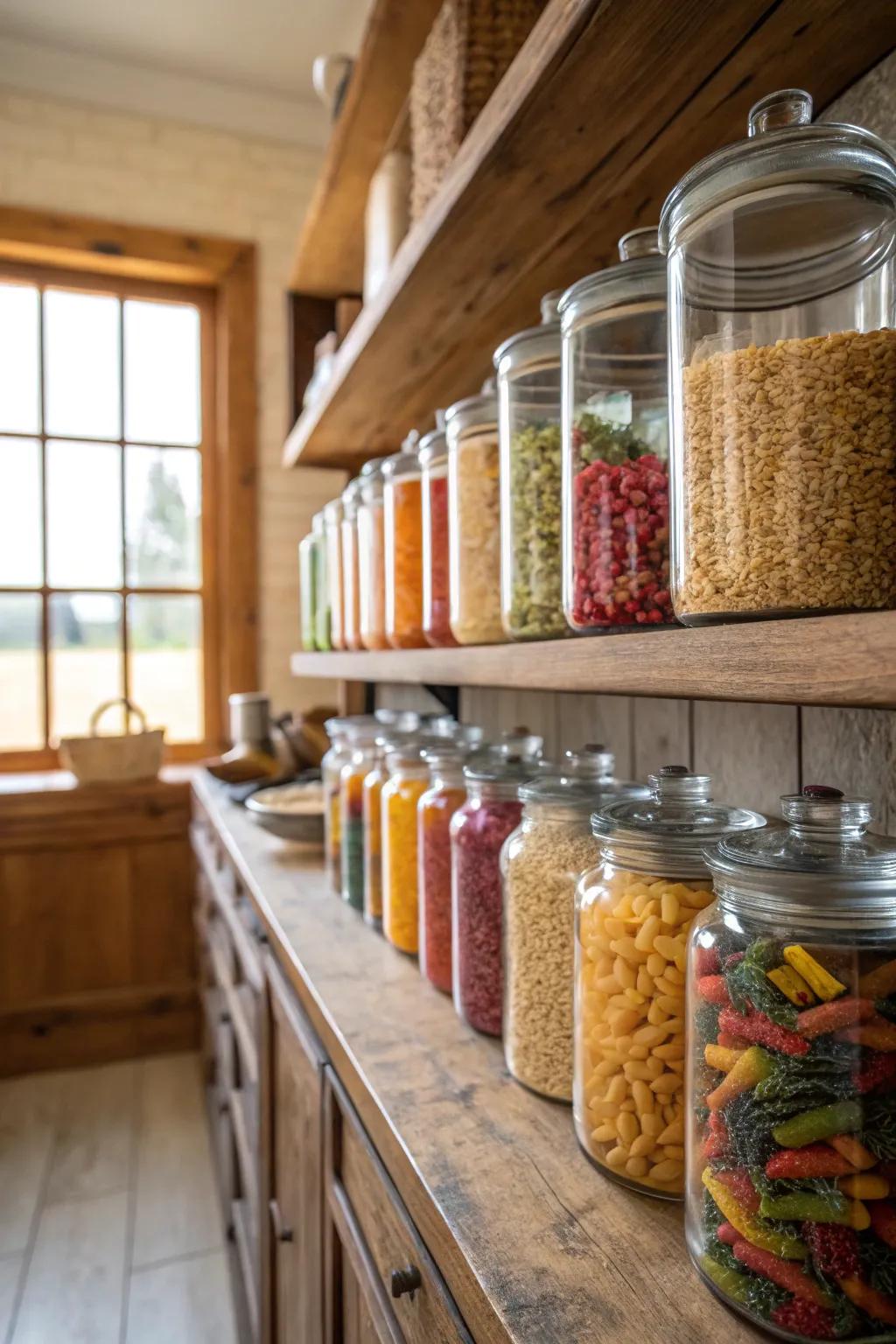 Glass jars offer style and clarity to your pantry.