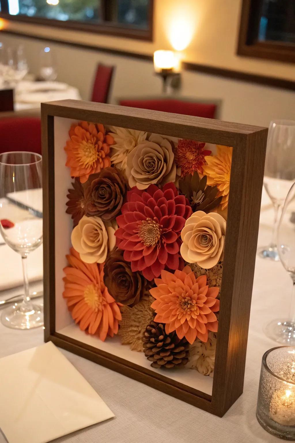 A seasonal shadow box captures the essence of autumn.
