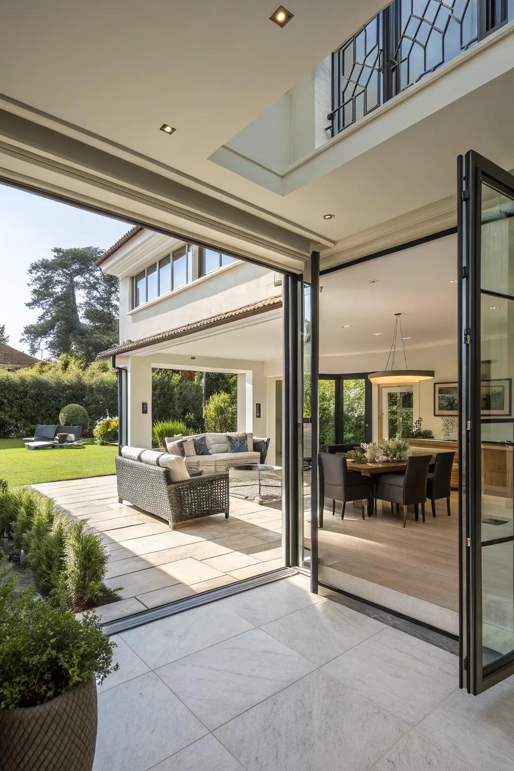 Corner opening doors redefine open space with awe-inspiring corner panoramas.