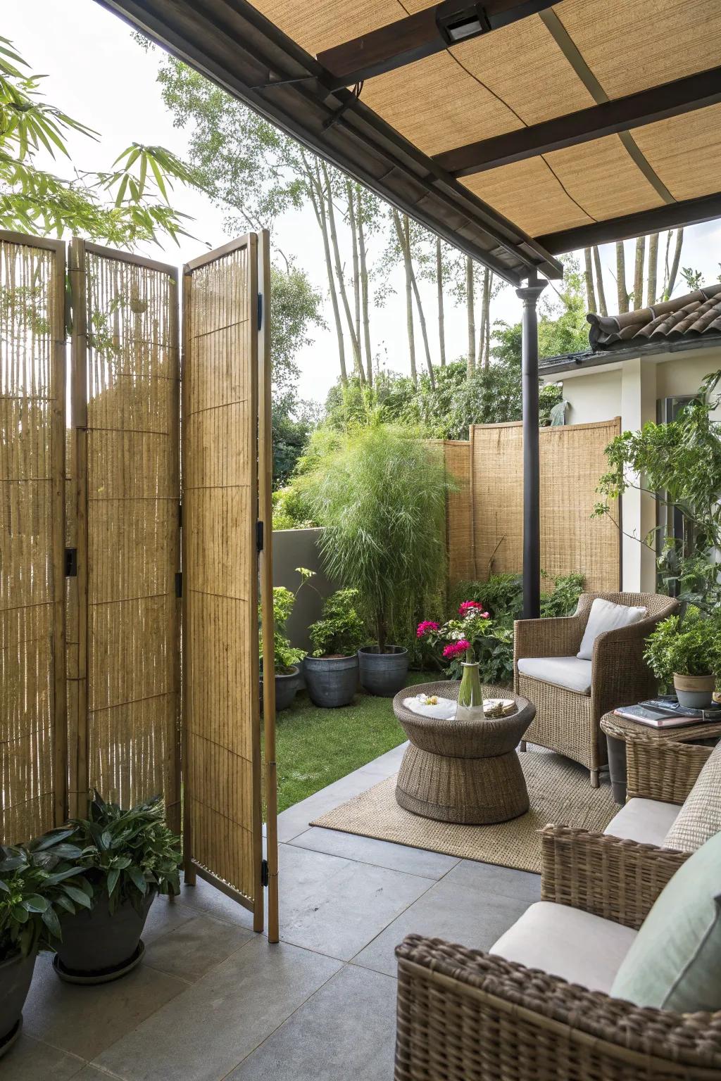 Bamboo screens provide natural privacy.