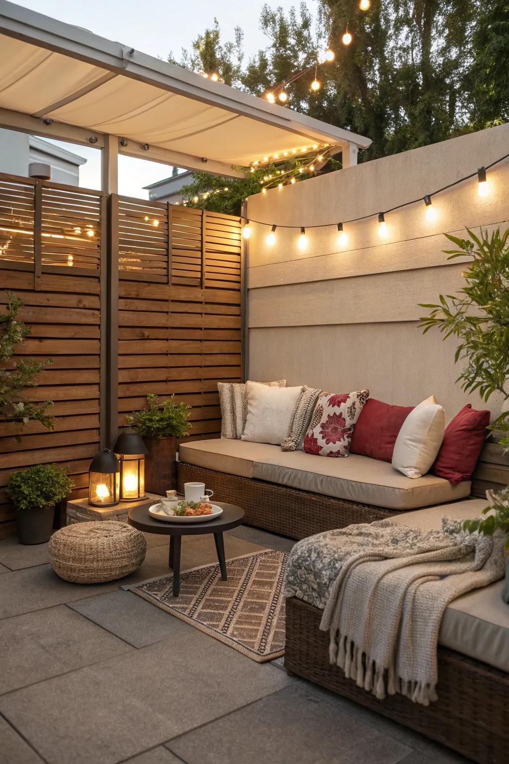 Establish a snug alcove through comfortable seating.