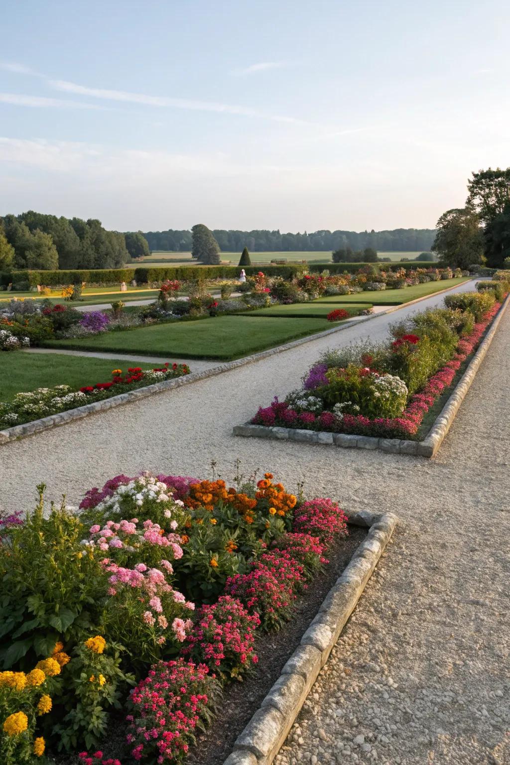 Refined garden borders showcasing finely textured gravel.