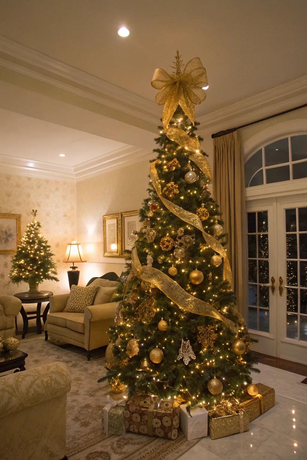 Lavish and auric slender tree exuding festive warmth.