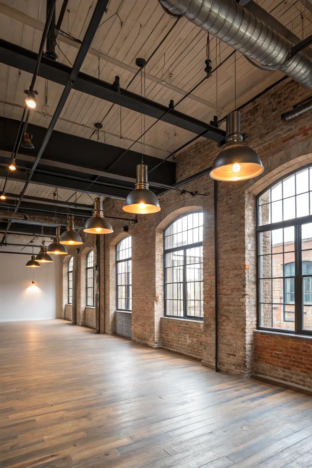 Industrial pendants add an edgy feel to city decorating.