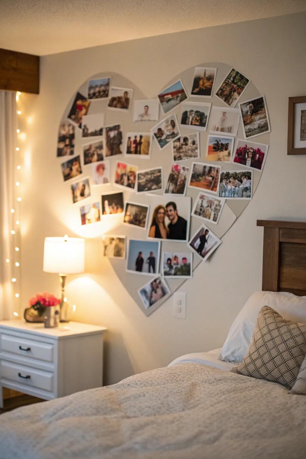 Show some love with a heart-shaped photo display.