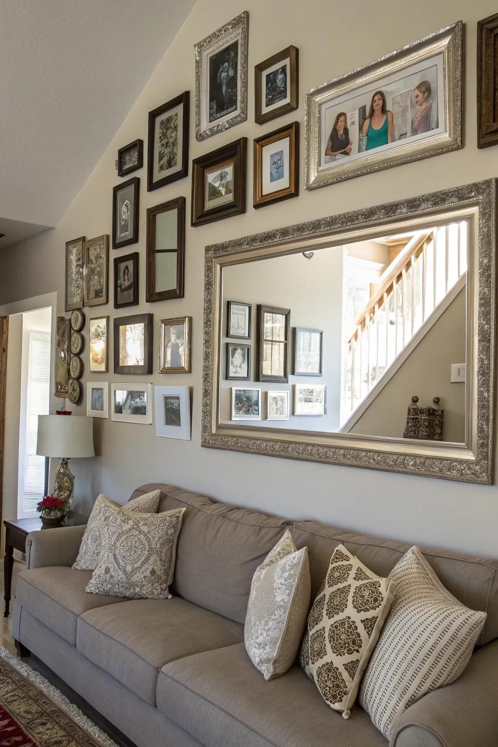 Mirrors add depth and light to your picture arrangements.