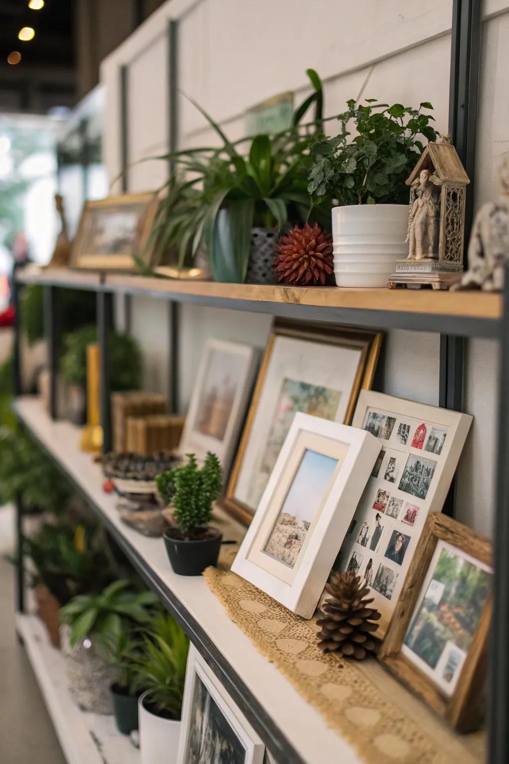 Ornamental accents enhance the aesthetic charm of a display ledge.