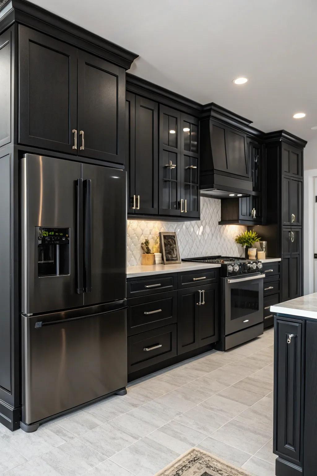An entirely charcoal kitchen for a polished and modern effect.