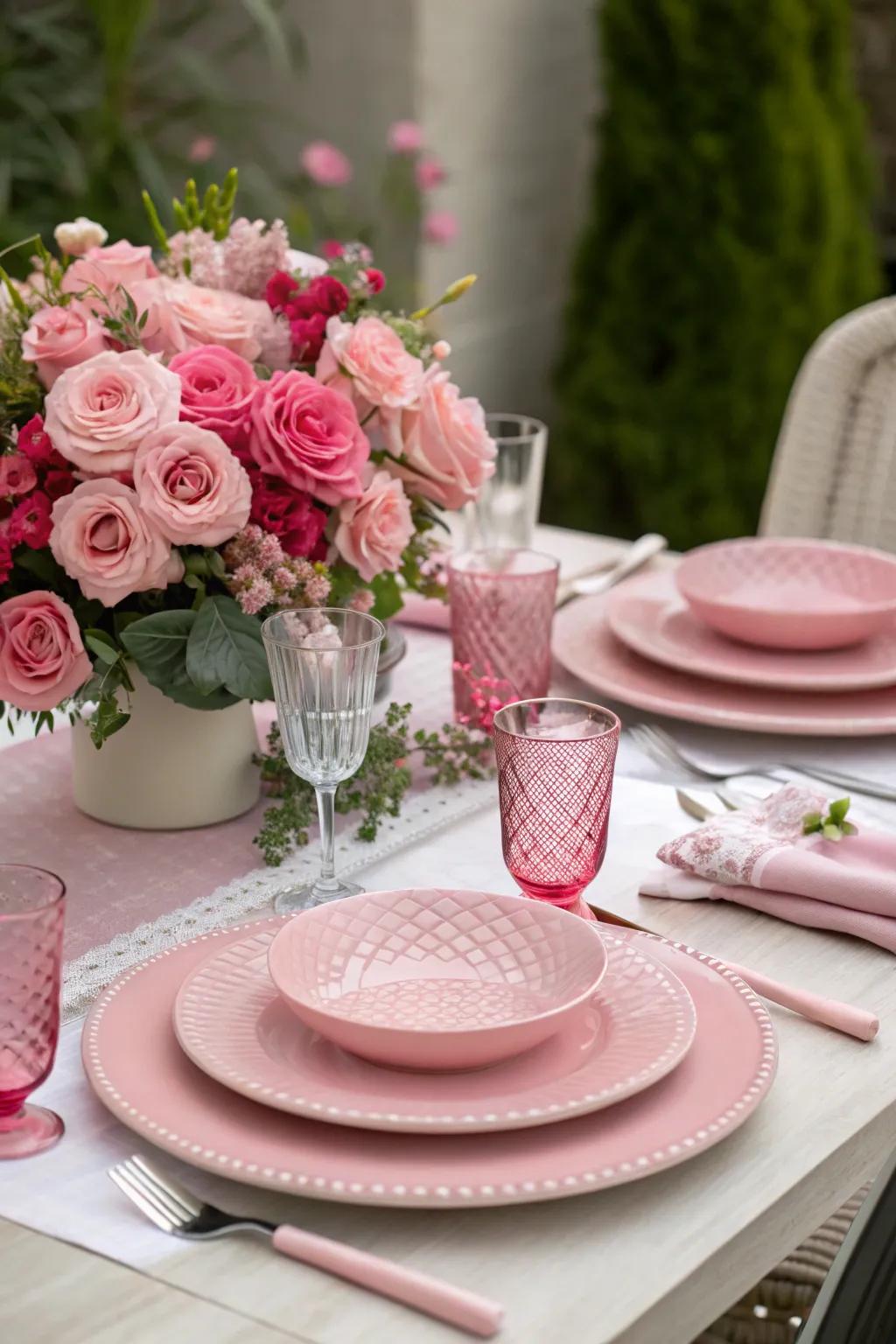 A pink table setting ideal for holiday gatherings.