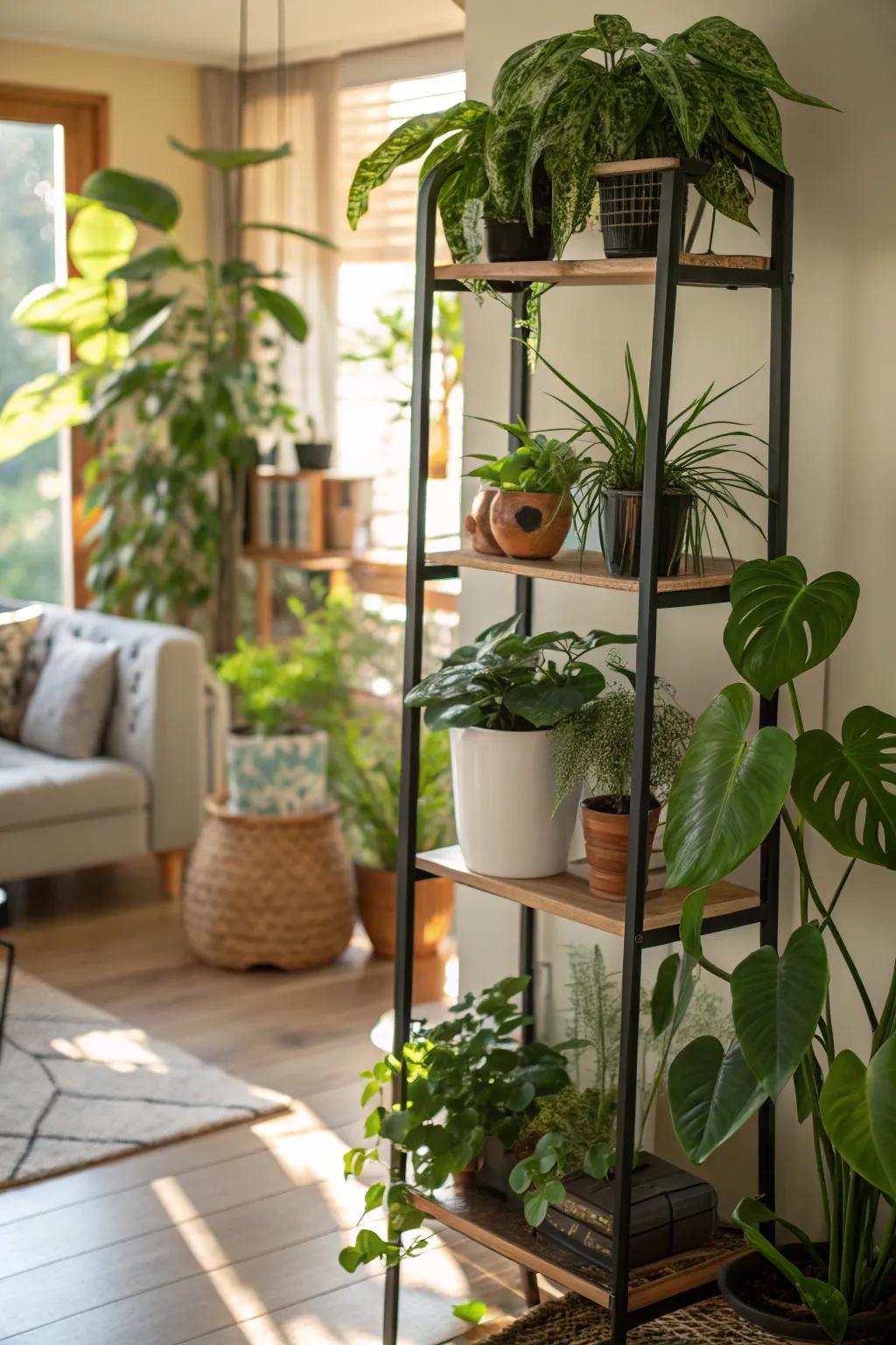 Staggered plant tiers add dimension and intrigue.