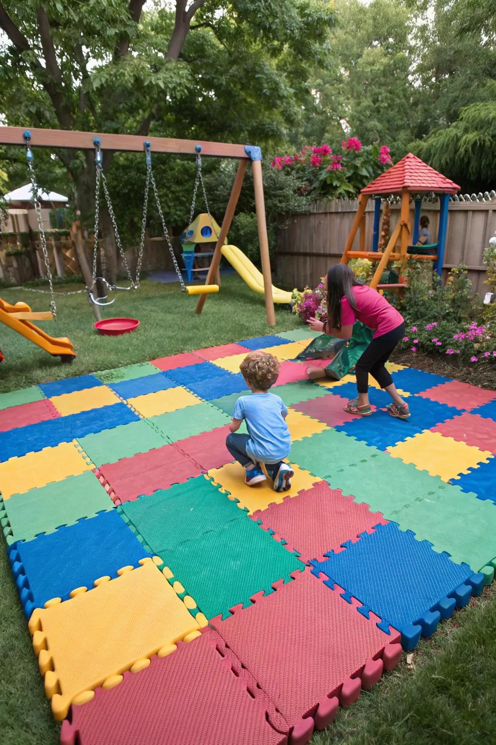 Interlocking pads effortlessly adapt to any playground shape.