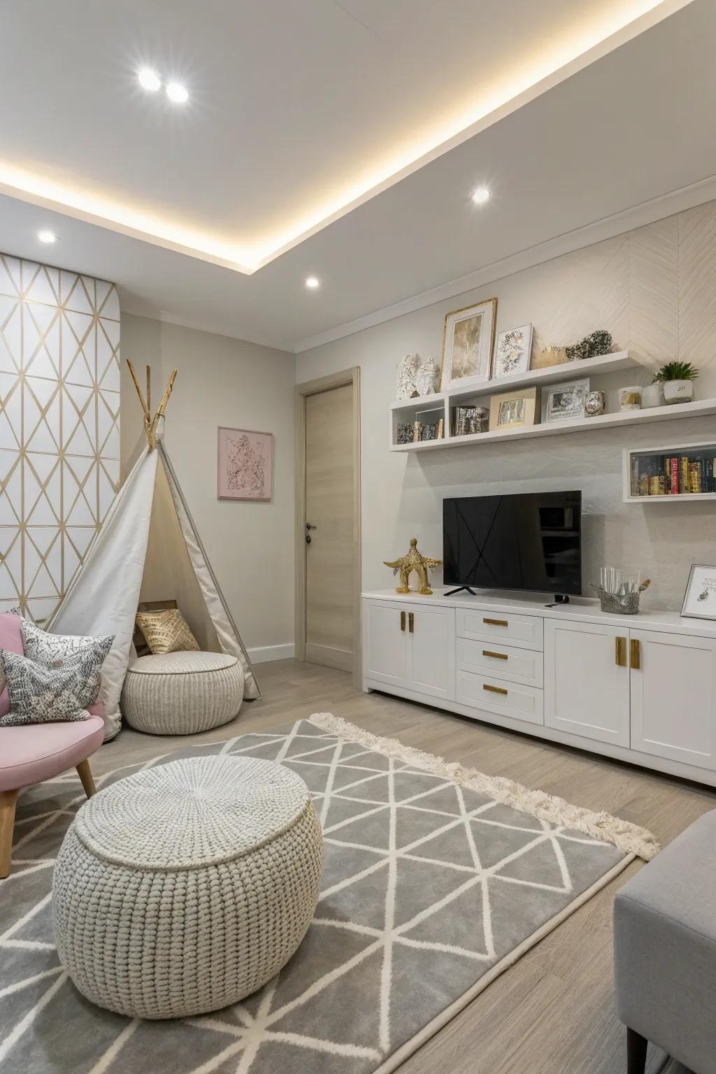 A modern recreational area with minimalistic design features.