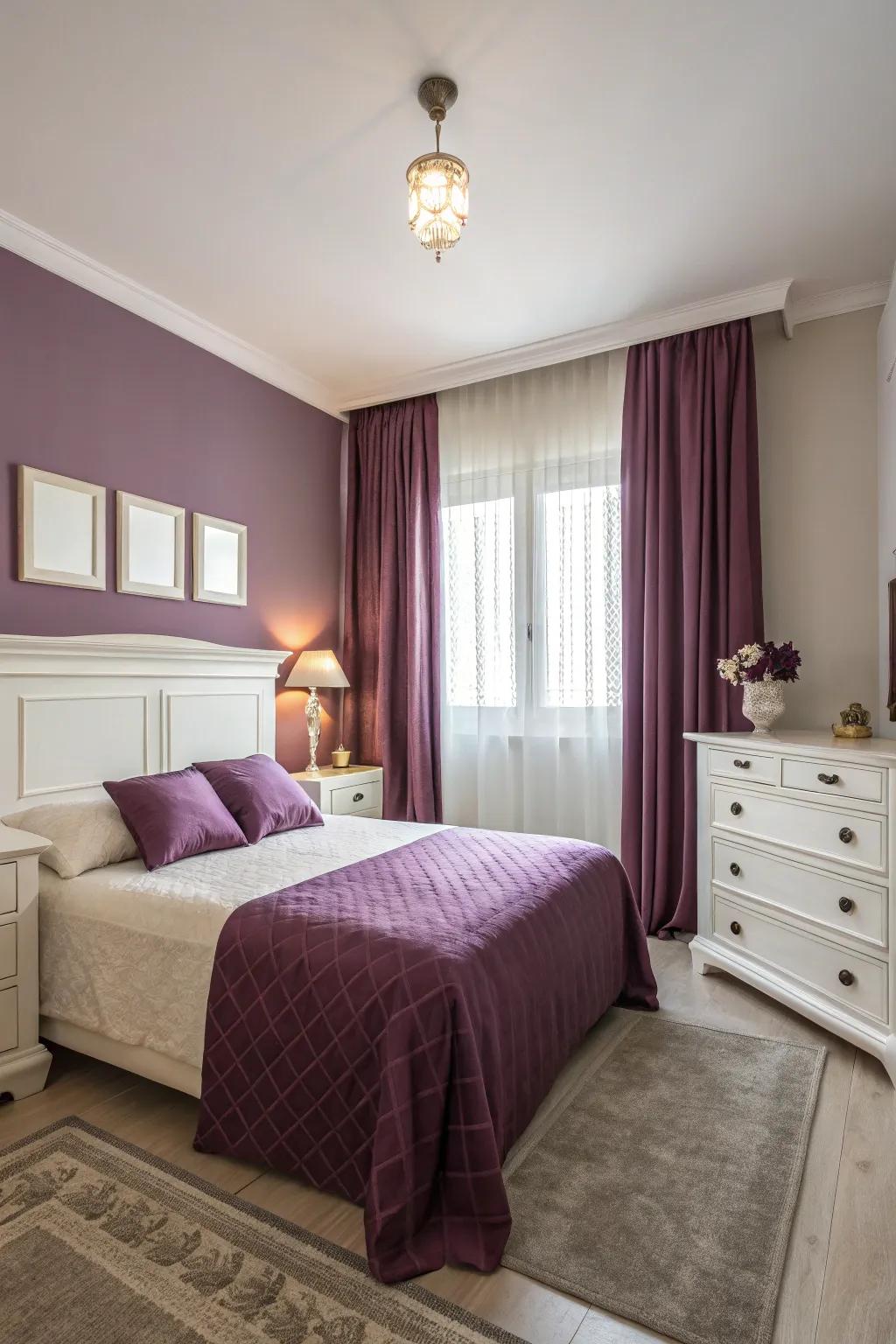 Ivory furnishing balances through intense plum shadows providing fresh impressions.