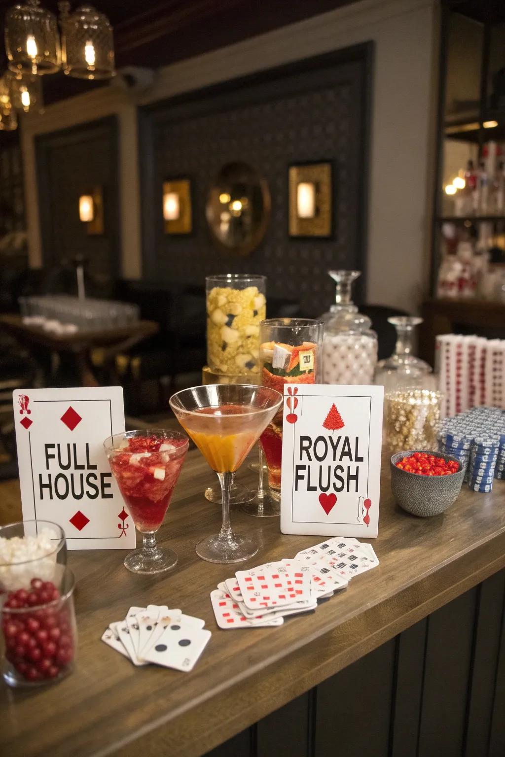 Mix, mingle, and make memories at your bespoke poker drink station.