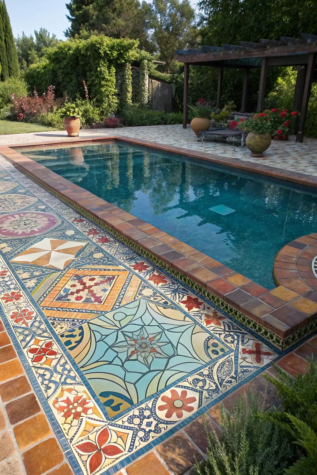 Square platforms bring color and imagination to pool designs.