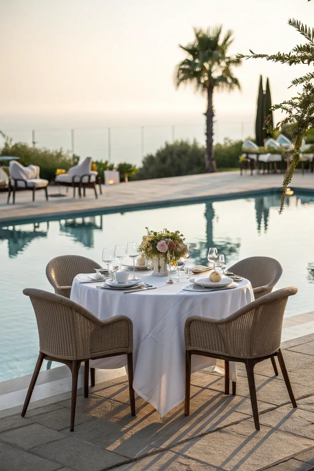 Poolside food zones are great for savoring meals with a view.