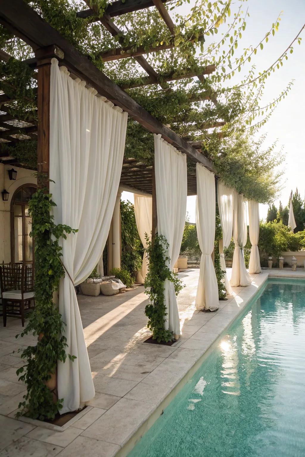 A canopy with textiles offers privacy and elegance.