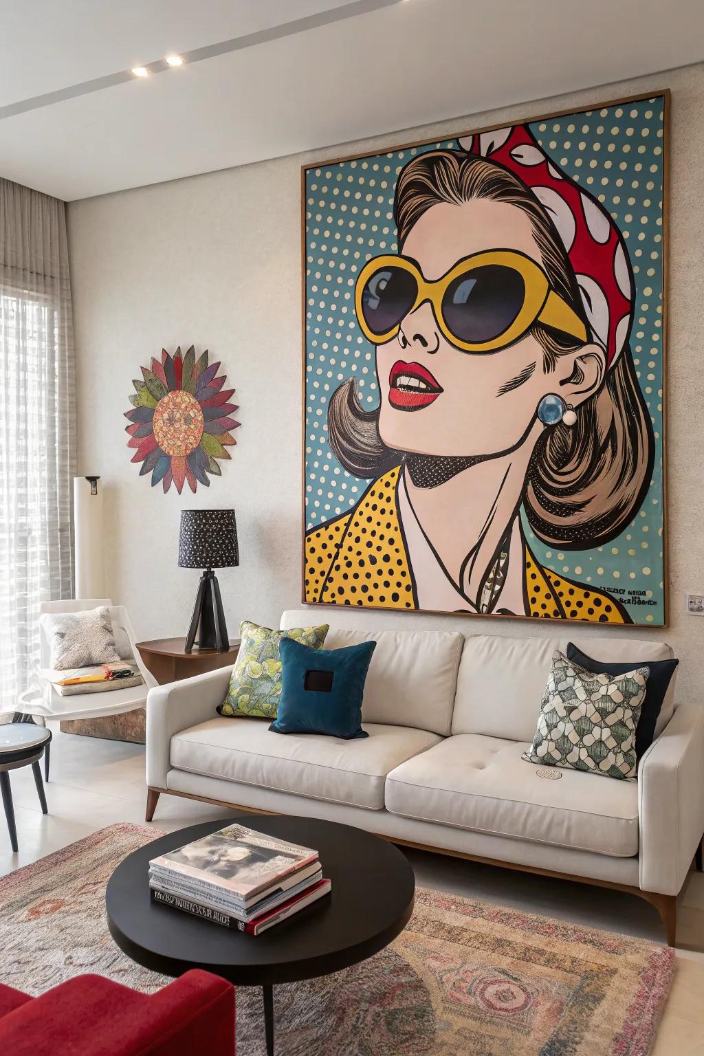 A chic likeness featuring oversized sunglasses in a pop art style.