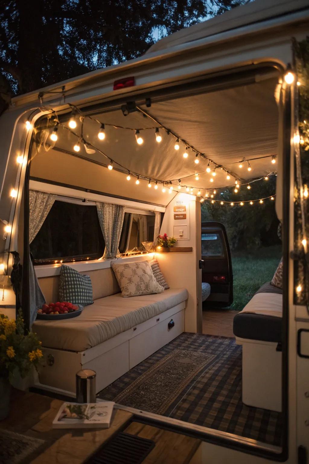 Gentle lighting adds warmth and charm to the interior of your camper.