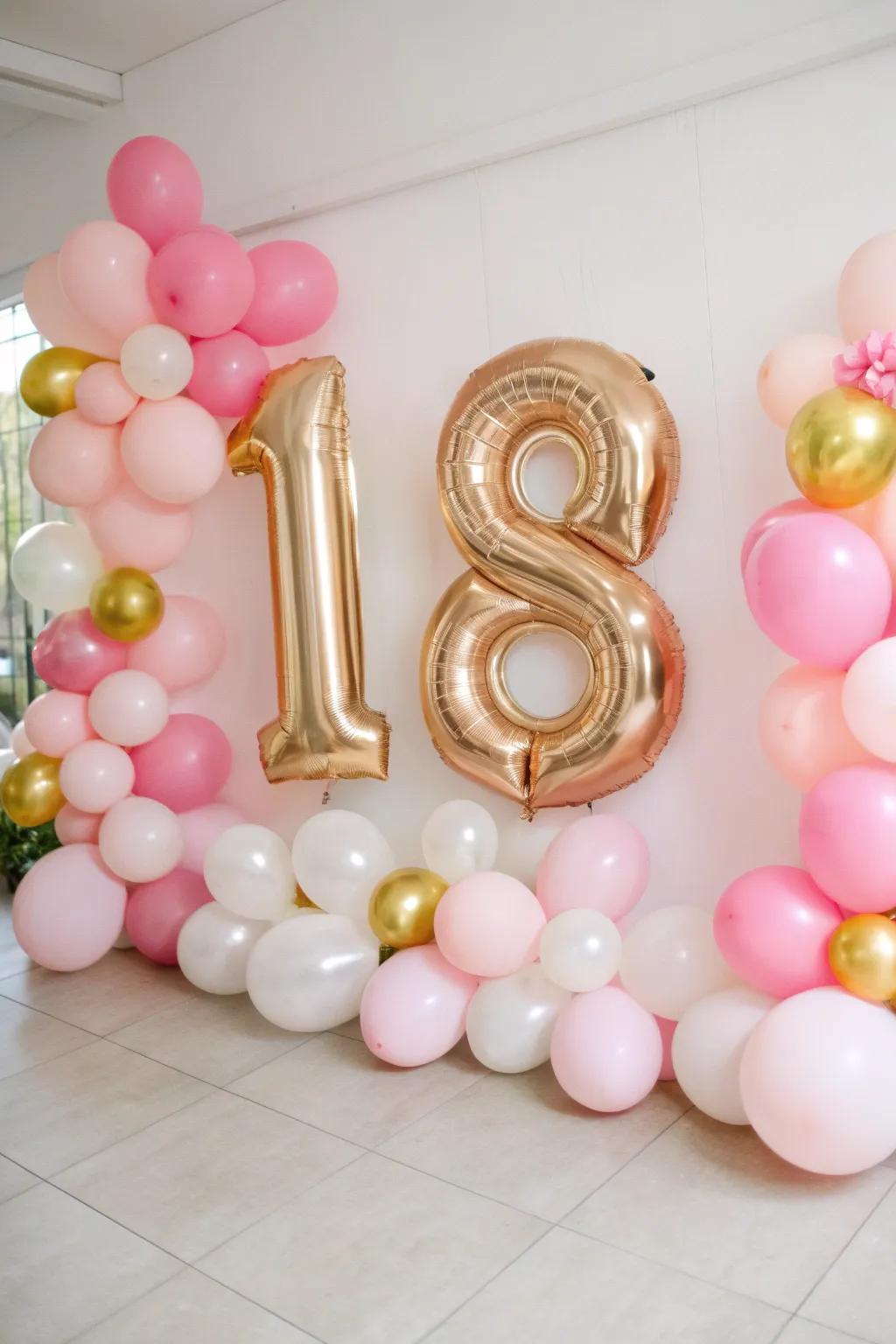 Balloon numbers and letters personalize your preppy party.