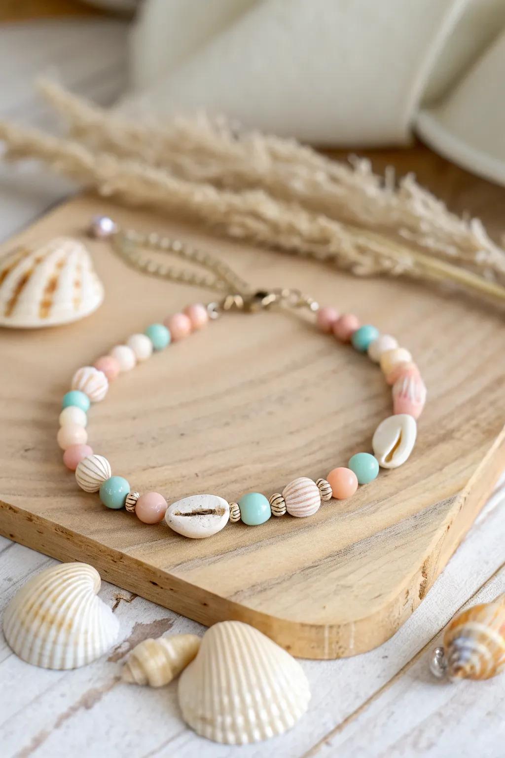 Immerse yourself in the coastal summer atmosphere with this chic clay bead bracelet, where simplicity complements natural beauty.