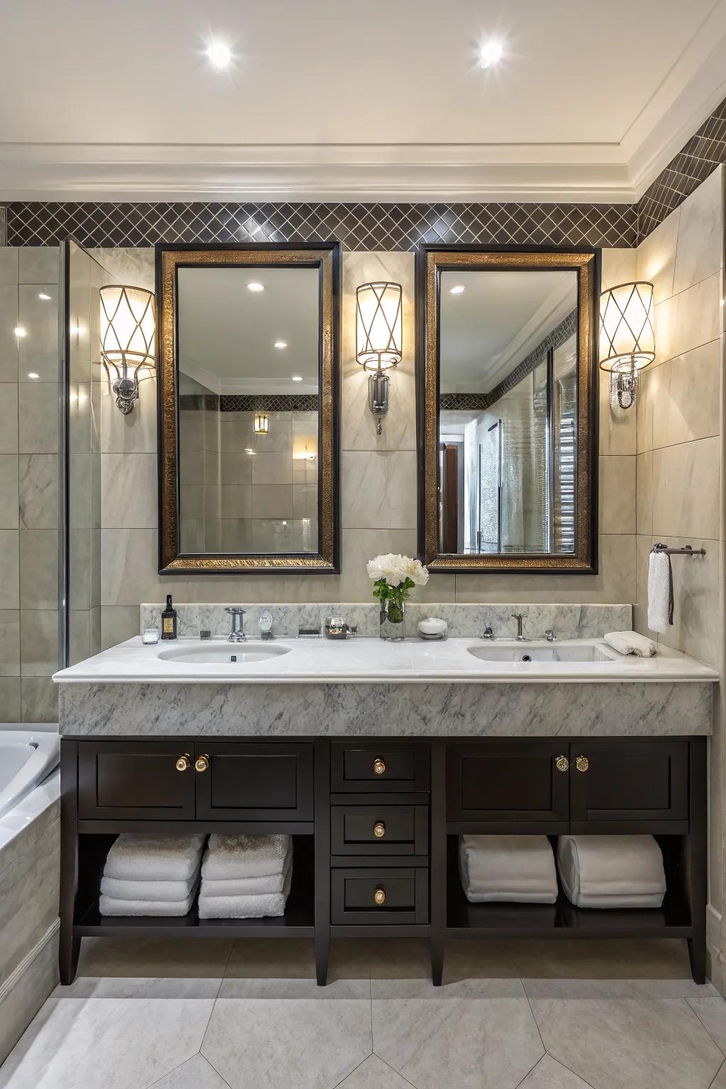 Dual washstands combine practicality with refinement.