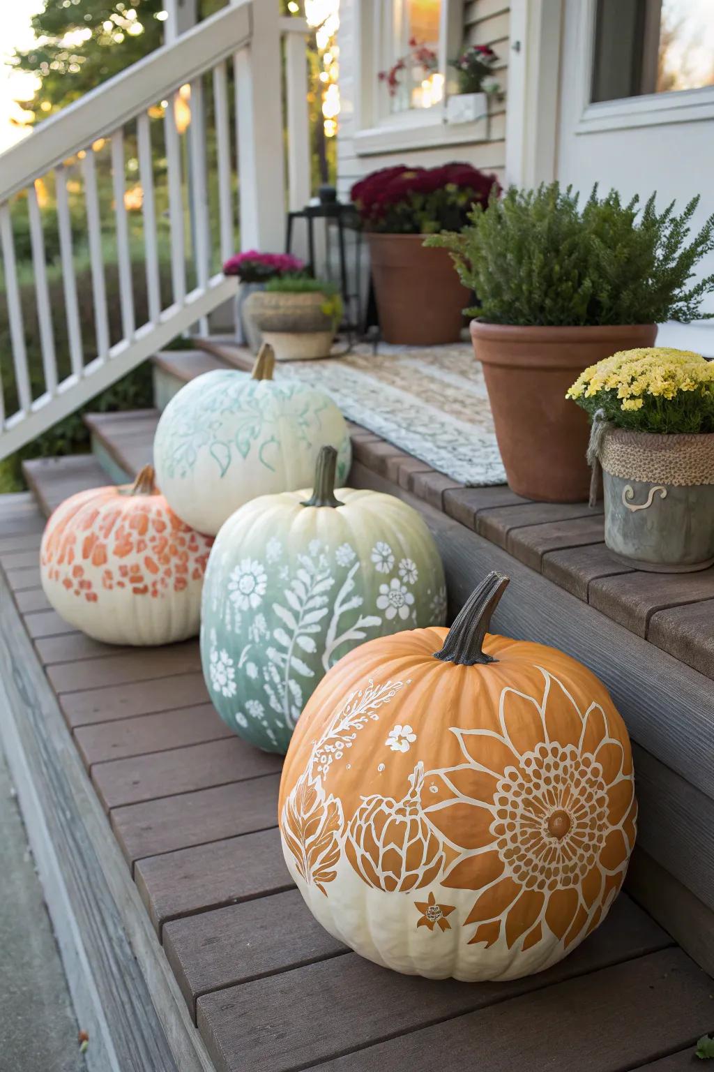 Ombré flower pumpkins infuse artistic flair into fall decor.