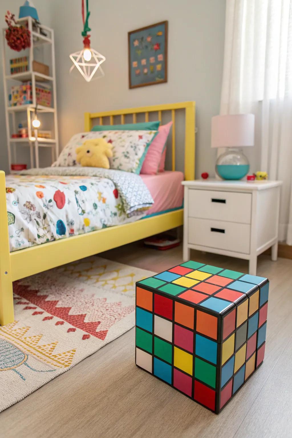 A boudoir emphasizing unique furniture like a radiant bed structure.