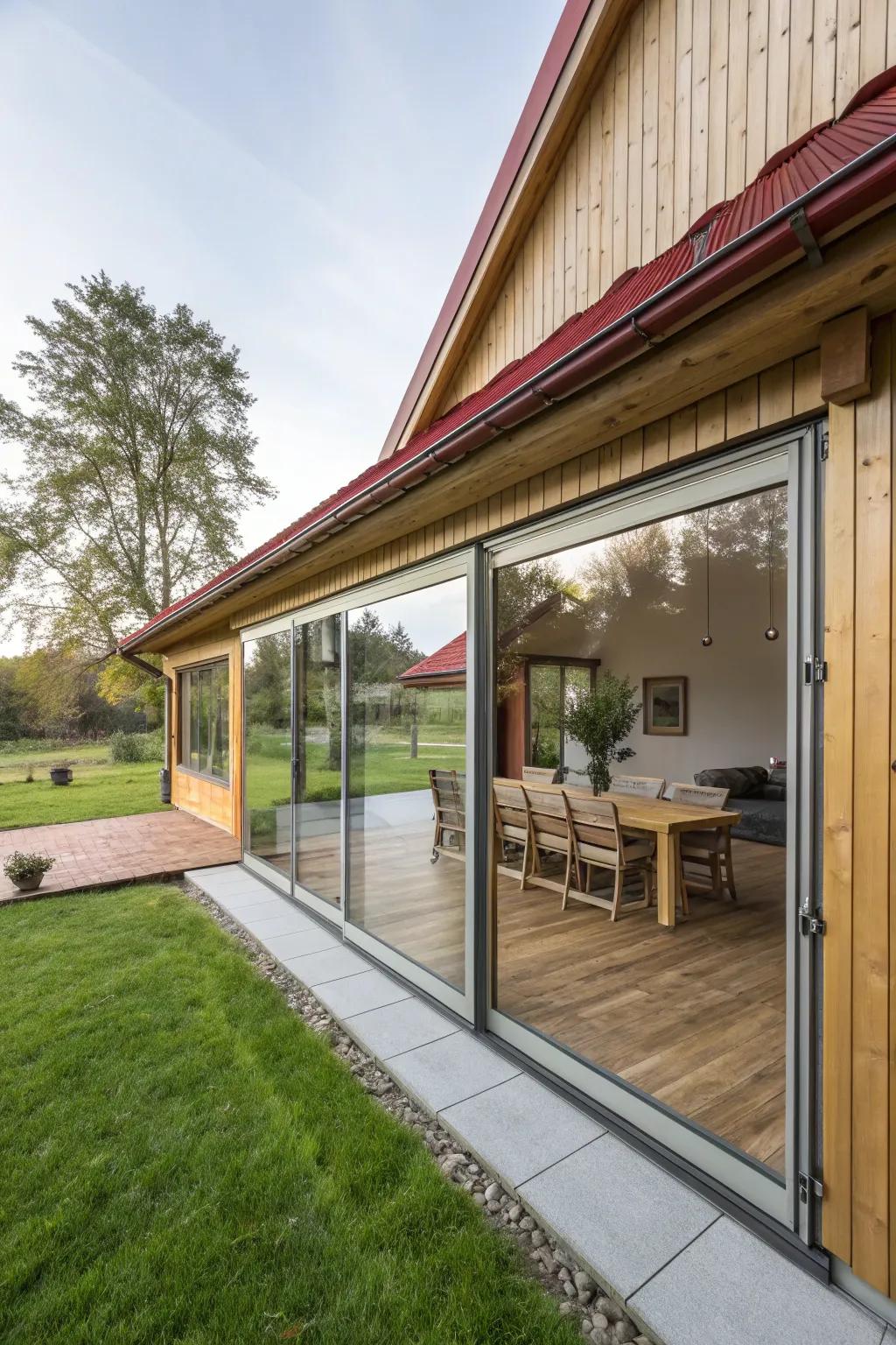Gliding panels establish an effortless interior-exterior connection in this ranch home.