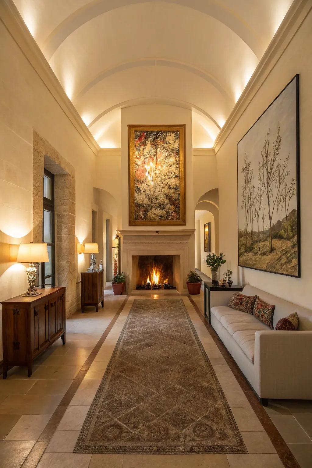 A focal point gives a long, slender room's design structure.