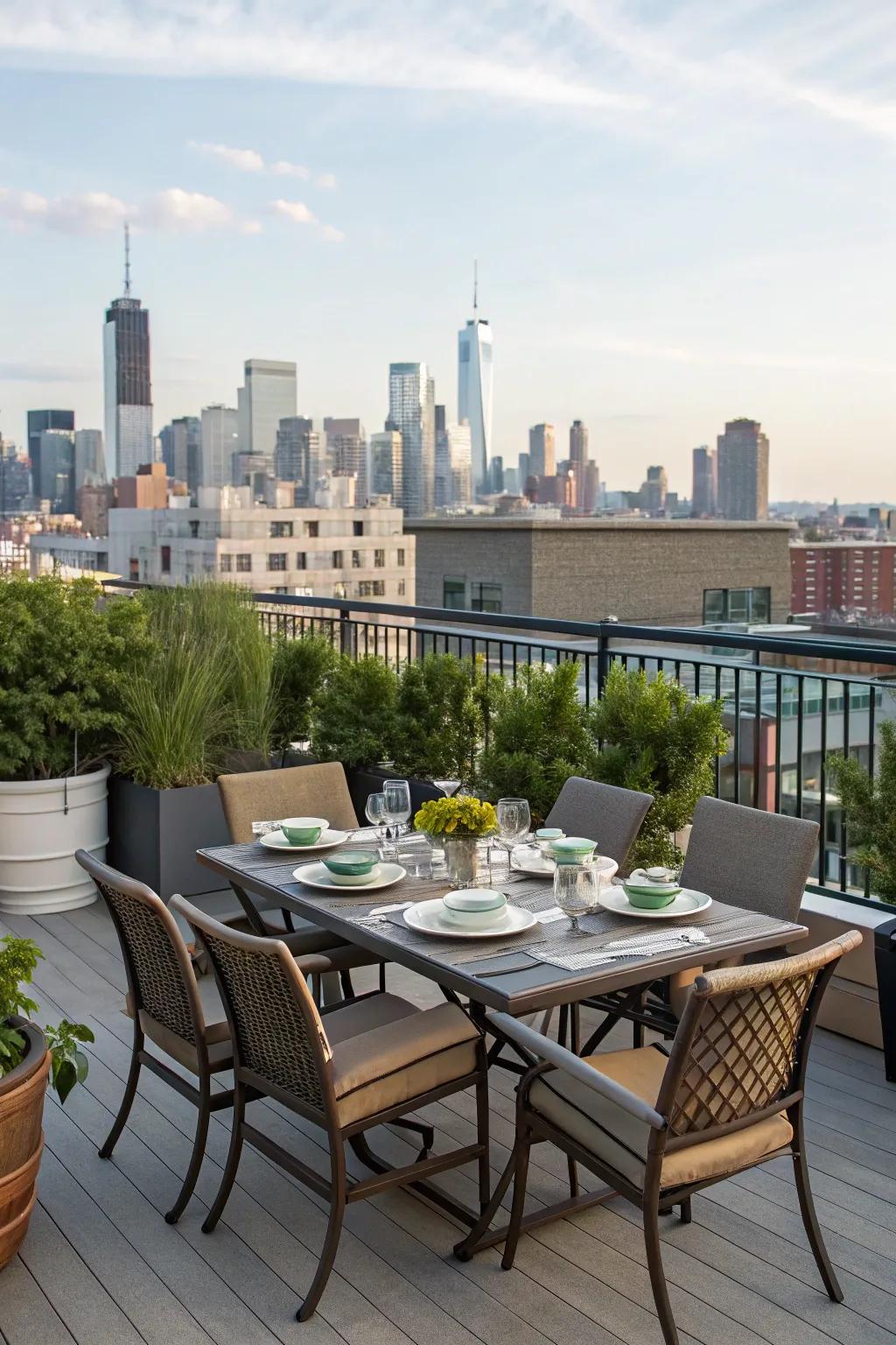Make a feasting space on your rooftop deck for meals with a stunning view.