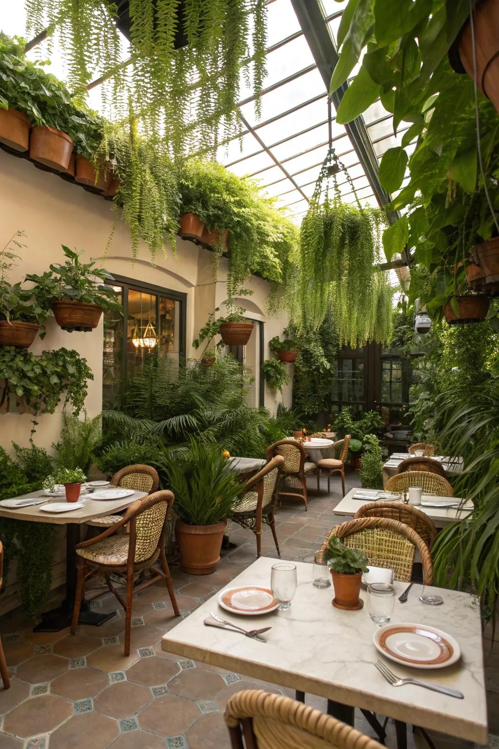 Flora bestows tranquility upon restaurant decor.
