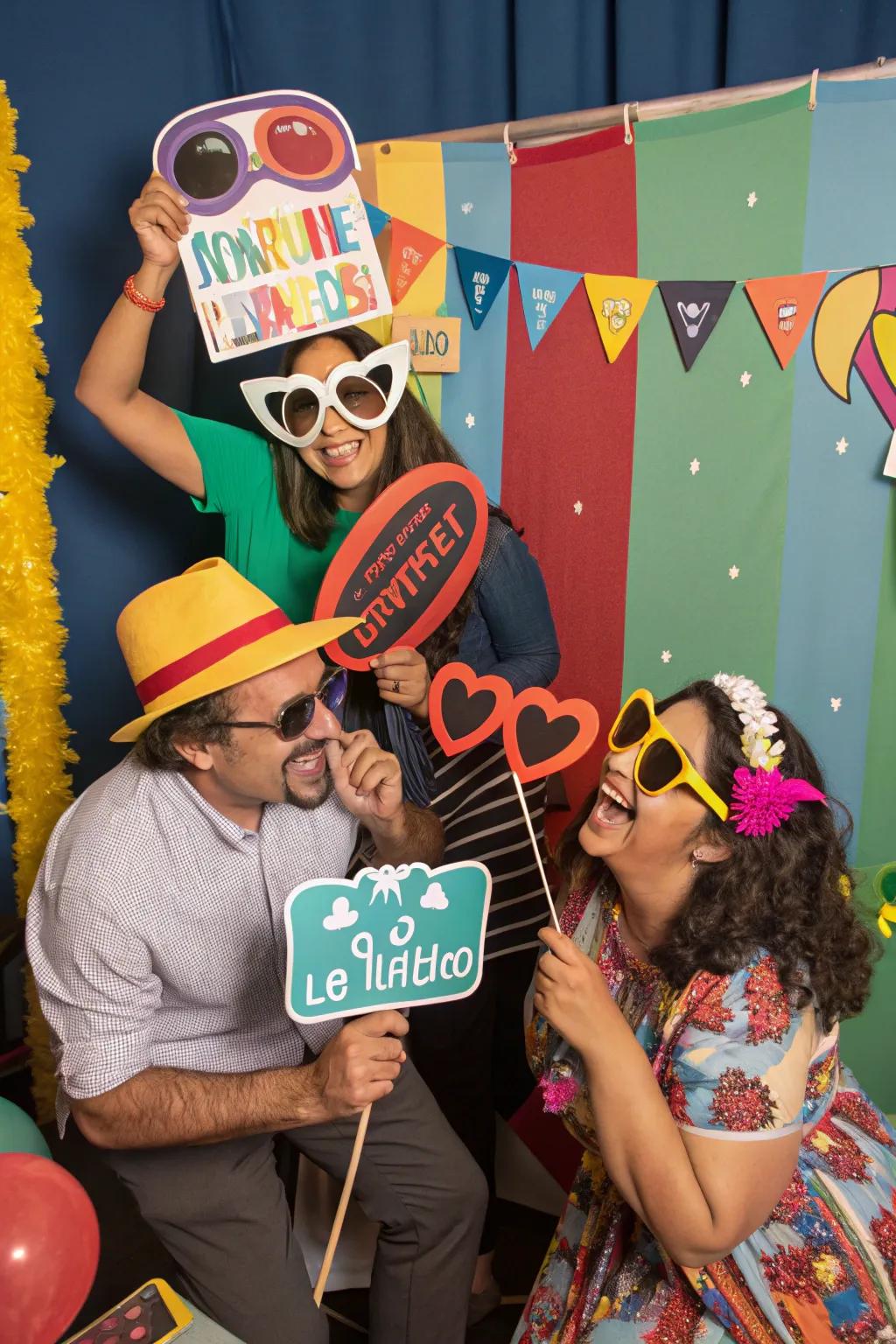An active photo booth area with props for visitors' enjoyment.