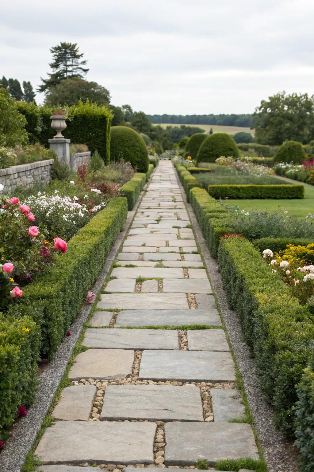 Ceremonial routes present a structured elegance to garden layouts.
